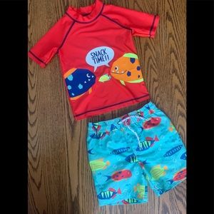 2 piece fishies rash guard and trunks